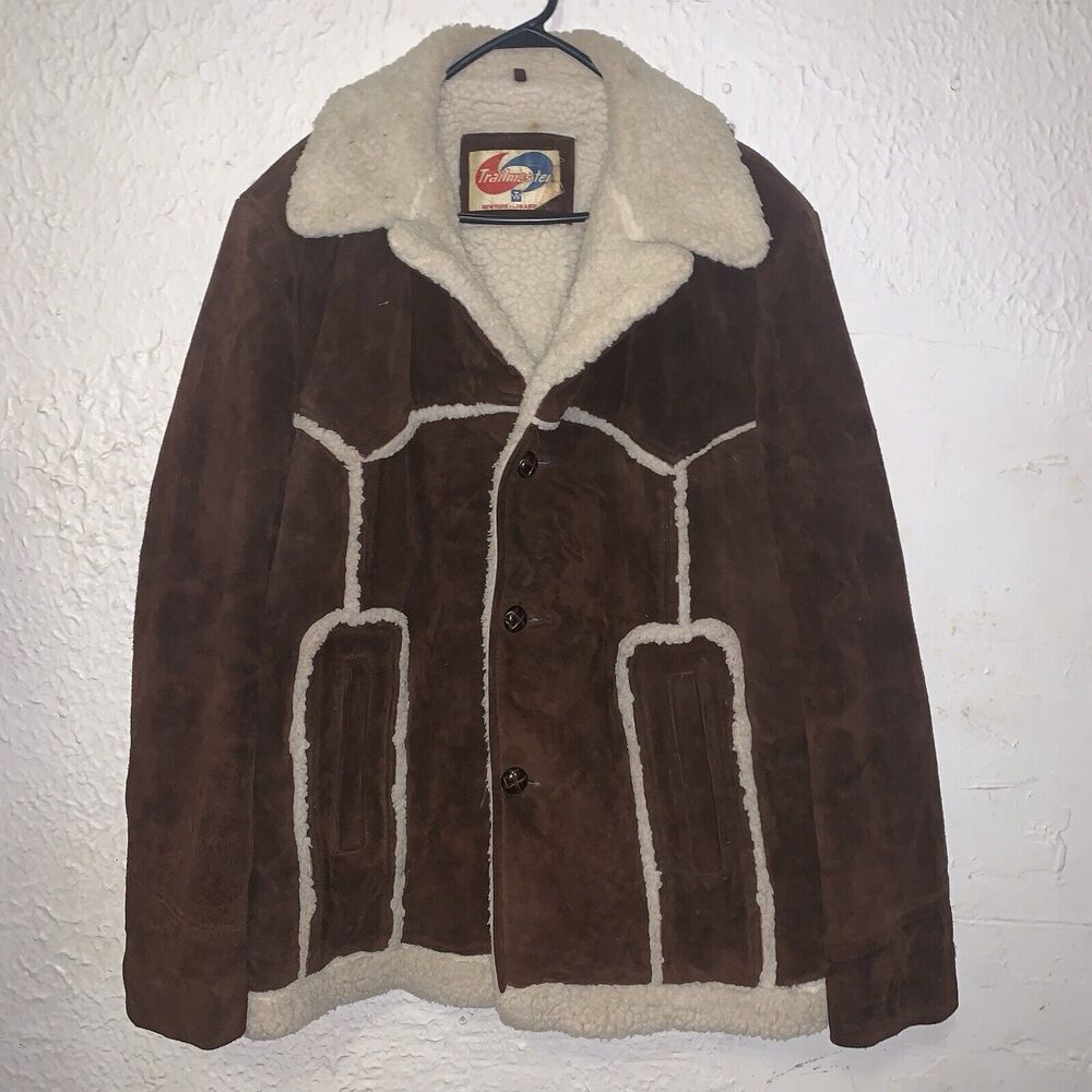 Vintage Trailmaster Genuine Cow Hide Leather Sherpa Button Up Jacket L/XL